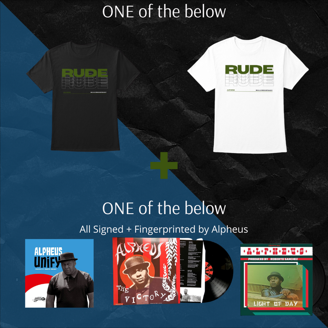 Alpheus 'Rude' Mens Tee + Album Vinyl LP Signed & Fingerprinted By Alpheus Bundle